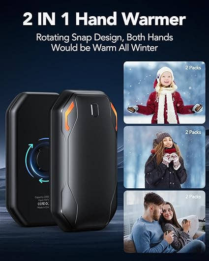 Rechargeable Hand Warmers 2 Pack 6000mAh, Electric Hand Warmers with 3 Heating Modes