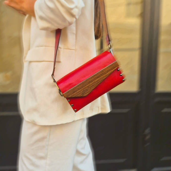 Crossbody Purse With Walnut Wood Sides