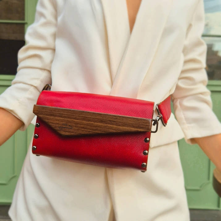 Crossbody Purse With Walnut Wood Sides