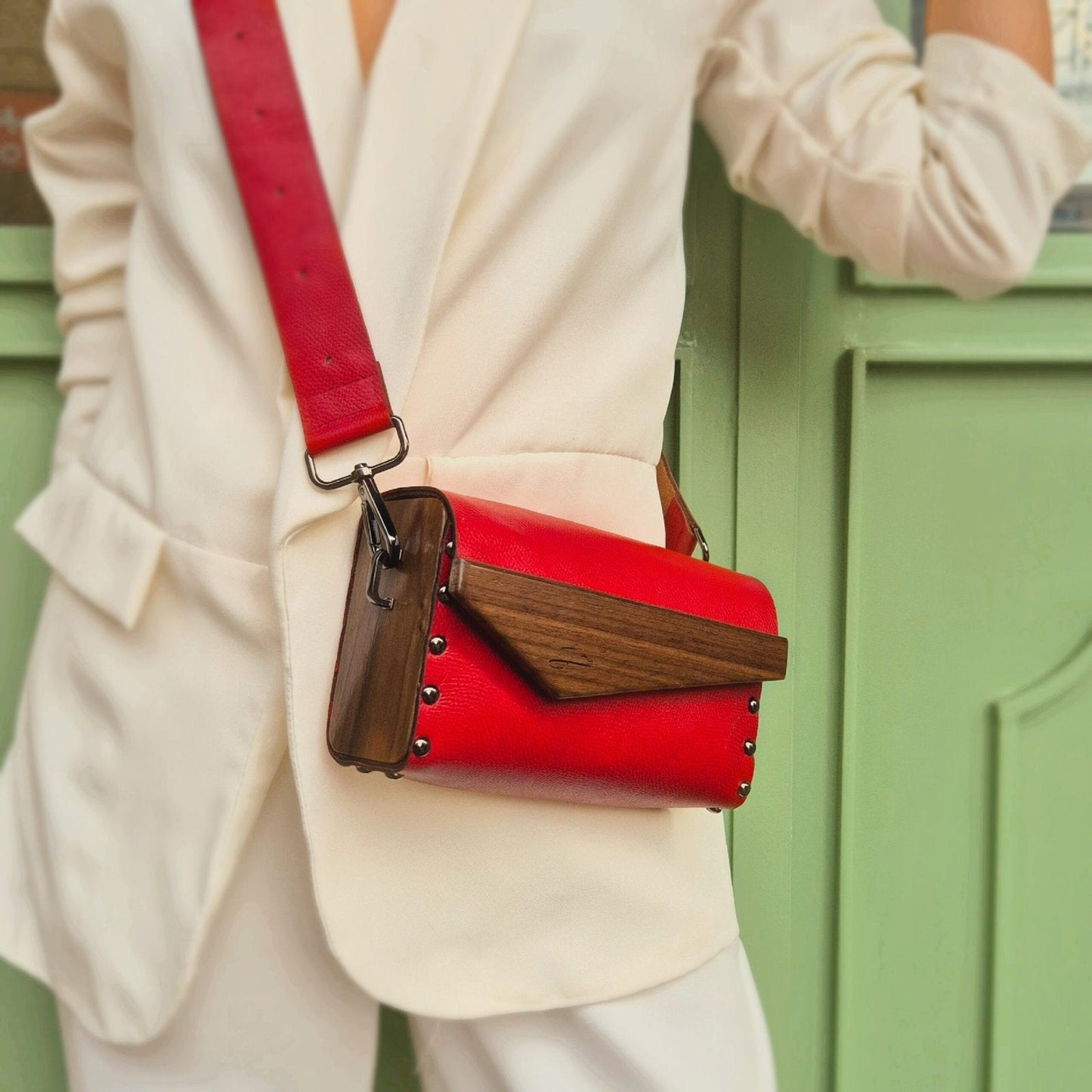 Crossbody Purse With Walnut Wood Sides