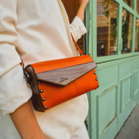 Crossbody Purse With Walnut Wood Sides