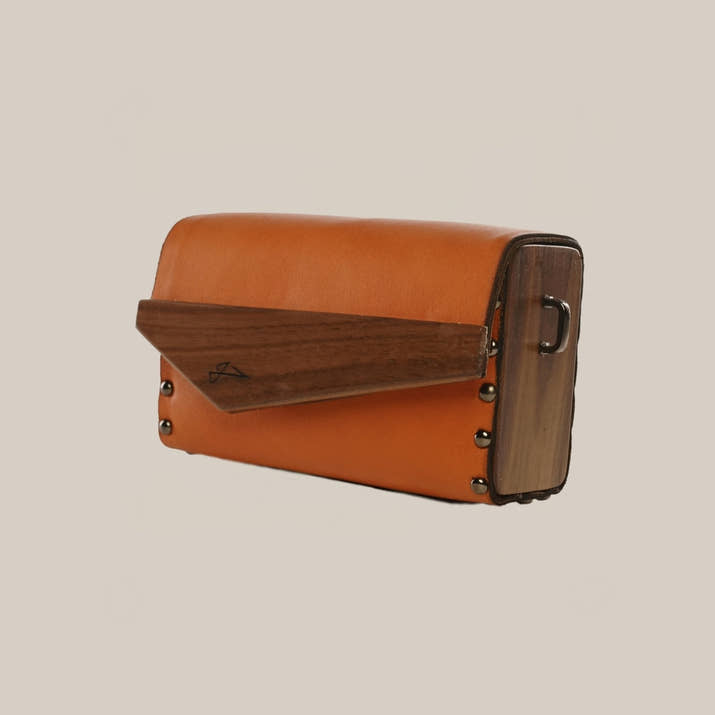 Crossbody Purse With Walnut Wood Sides