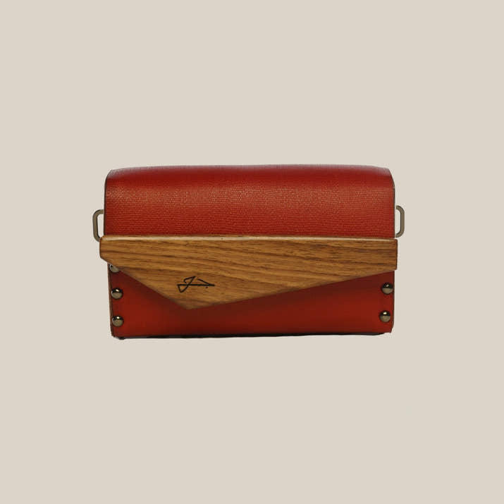 Crossbody Purse With Walnut Wood Sides